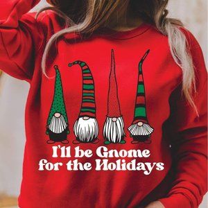 New Gildan Heavy Blend Sweatshirt Gnomes " I'll Be Home for the Holidays" Red XL